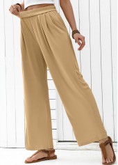 Light Camel bottoms,Plain Color bottoms,Flowy Light Camel Wide Leg Elastic Waist Pants