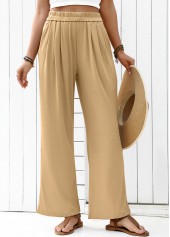 Light Camel bottoms,Plain Color bottoms,Flowy Light Camel Wide Leg Elastic Waist Pants