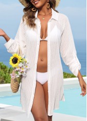 White swimwear,Plain Color swimwear,Tummy Coverage White Long Sleeve Cover Up