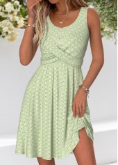 ROTITA Tummy Coverage Light Green Short Round Neck Sleeveless Dress