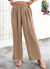 Light Camel bottoms,Plain Color bottoms,Soft Light Camel Wide Leg Elastic Waist Pants