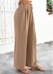 Light Camel bottoms,Plain Color bottoms,Soft Light Camel Wide Leg Elastic Waist Pants