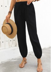 Black bottoms,Plain Color bottoms,Black Jogger Elastic Waist High Waisted Pants