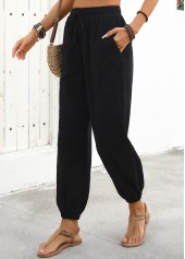 Black bottoms,Plain Color bottoms,Black Jogger Elastic Waist High Waisted Pants