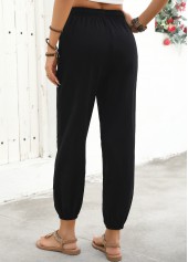 Black bottoms,Plain Color bottoms,Black Jogger Elastic Waist High Waisted Pants