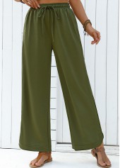 Olive Green Wide Leg Elastic Waist High Waisted Pants