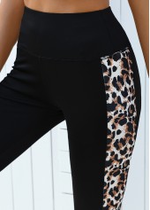 Black bottoms,Leopard bottoms,Animal Print bottoms,Leopard Black High Waisted Elastic Waist Ankle Length Leggings
