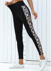 Black bottoms,Leopard bottoms,Animal Print bottoms,Leopard Black High Waisted Elastic Waist Ankle Length Leggings