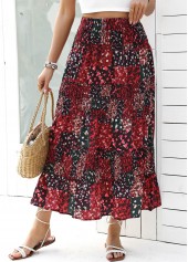 weinroter Rock mit kleinem Blumenmuster und elastischem Bund