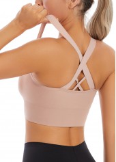 Pink sportswear,Plain Color sportswear,Square Neck Criss Cross Pink Sports Bra