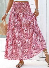 Tribal Print Dark Reddish Purple Maxi Elastic Waist Skirt