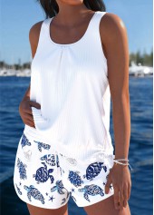 ROTITA Tummy Coverage White Marine Life Print Tankini Set