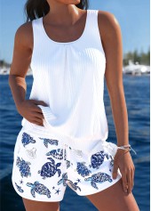White swimwear,Animal Print swimwear,ROTITA Tummy Coverage White Marine Life Print Tankini Set