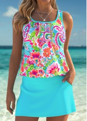 Rotita Tankini-Set mit Bauchbedeckung cyanfarbenem Ethno-Print und mittelhohem Bund