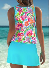 Cyan swimwear,Tribal swimwear,ROTITA Tummy Coverage Cyan Tribal Print Mid Waisted Tankini Set