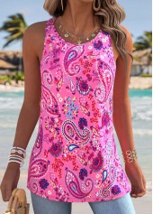 Hot Pink tops,Paisley tops,ROTITA Tummy Coverage Paisley Print Hot Pink Sleeveless Tank Top