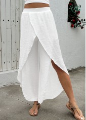 White bottoms,Plain Color bottoms,Flowy White Wide Leg Elastic Waist High Waisted Pants
