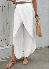 White bottoms,Plain Color bottoms,Flowy White Wide Leg Elastic Waist High Waisted Pants