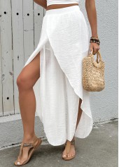 White bottoms,Plain Color bottoms,Flowy White Wide Leg Elastic Waist High Waisted Pants