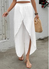 White bottoms,Plain Color bottoms,Flowy White Wide Leg Elastic Waist High Waisted Pants