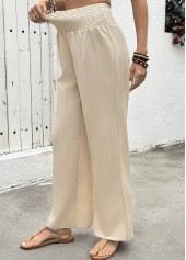 Light Camel bottoms,Plain Color bottoms,Light Camel Wide Leg Elastic Waist High Waisted Pants