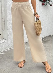 Light Camel bottoms,Plain Color bottoms,Light Camel Wide Leg Elastic Waist High Waisted Pants