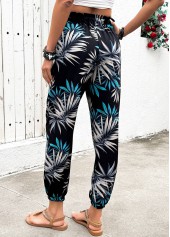 Black bottoms,Plants bottoms,Plants Print Black Jogger Elastic Waist High Waisted Pants