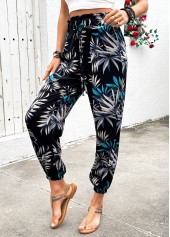 Black bottoms,Plants bottoms,Plants Print Black Jogger Elastic Waist High Waisted Pants