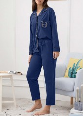 Dark Blue loungewear,Letter loungewear,Letter Print Dark Blue Lounge Top and Pants