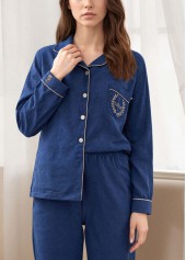 Dark Blue loungewear,Letter loungewear,Letter Print Dark Blue Lounge Top and Pants