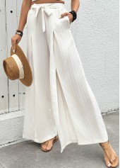Raw white bottoms,Plain Color bottoms,Flowy Raw White Wide Leg Elastic Waist Pants