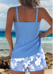 Dusty Blue swimwear,Floral swimwear,Plants swimwear,ROTITA Tummy Coverage Dusty Blue Floral Print Tankini Set