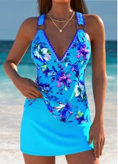 ROTITA Lace Up Sky Blue Floral Print Tankini Set
