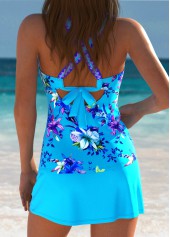 Sky Blue swimwear,Floral swimwear,Plants swimwear,ROTITA Lace Up Sky Blue Floral Print Tankini Set