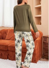 Olive Green loungewear,Plants loungewear,Tropical Plants Print Olive Green Lounge Top and Pants