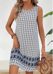 kurzes ärmelloses Kleid mit Bauchbedeckung geometrischem Muster und mehrfarbigem Print