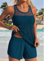 Peacock Blue swimwear,Plain Color swimwear,ROTITA Tummy Coverage Peacock Blue Mid Waisted Tankini Set