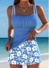 Rotita Wickel-Tankini-Set in staubblauem Blumenmuster mit mittelhohem Bund