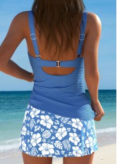 Dusty Blue swimwear,Floral swimwear,Plants swimwear,ROTITA Wrap Dusty Blue Floral Print Mid Waisted Tankini Set