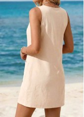 Beige dresses,Plain Color dresses,Everyday dresses,Casual dresses,ROTITA Patch Pocket Beige Short Round Neck Sleeveless Dress