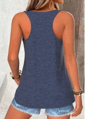 Navy tops,Letter tops,ROTITA Slogan Print Navy Scoop Neck Sleeveless Tank Top
