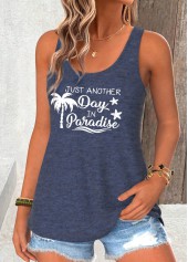 Navy tops,Letter tops,ROTITA Slogan Print Navy Scoop Neck Sleeveless Tank Top