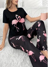 Black loungewear,Other loungewear,Black Round Neck Short Sleeve Lounge Top and Pants