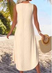 Beige dresses,Plain Color dresses,Vacation dresses,Vacation dresses,ROTITA Tummy Coverage Beige V Neck Sleeveless Dress