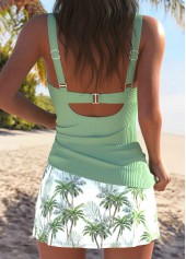 Sage Green swimwear,Plants swimwear,ROTITA Wrap Sage Green Tropical Plants Print Tankini Set