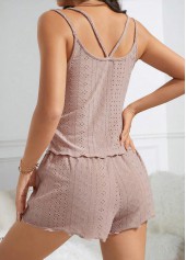 Gray Brown loungewear,Plain Color loungewear,Gray Brown Scoop Neck Sleeveless Lounge Top and Shorts