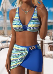 Blue swimwear,Striped swimwear,Geometric swimwear,ROTITA Pull On Blue Striped Mid Waisted Bikini Set