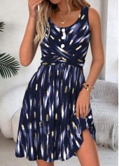 Navy dresses,Geometric dresses,Everyday dresses,Casual dresses,ROTITA Tummy Coverage Geometric Print Navy Short Round Neck Dress