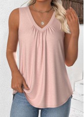 Dusty Pink tops,Plain Color tops,ROTITA Dusty Pink V Neck Sleeveless Tank Top