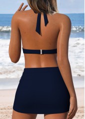 Navy swimwear,Plain Color swimwear,ROTITA Pull On Navy Mid Waisted Bikini Set